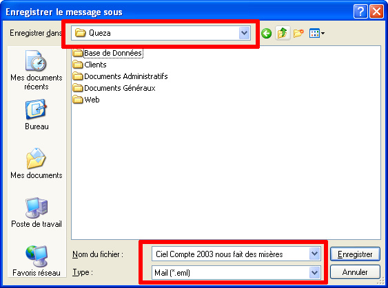 Enregistrer Message OE